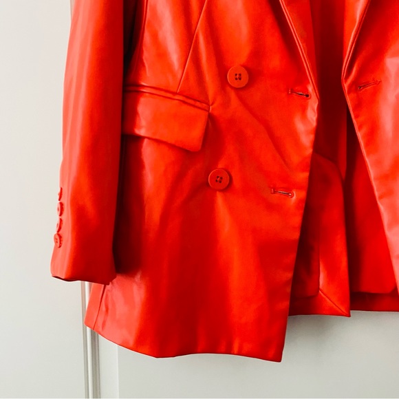House of Harlow orange faux leather blazer jacket oversized NWT XS and small - Picture 3 of 10
